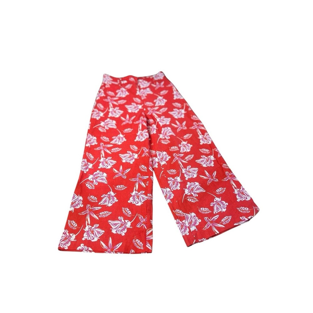 Maison d’Amélie Paris Women’s Red Floral Wide Leg Pants Set Size Small